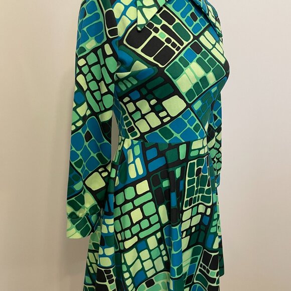 Vintage 60s 70s Fit Flare Mod Dagger Collar Psychedelic Mod Gogo Mini Dress - Picture 6 of 15